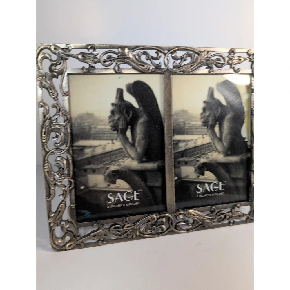 Sage Brand Ornate Baroque Picture‎ Frame Pewter Holds Two 4